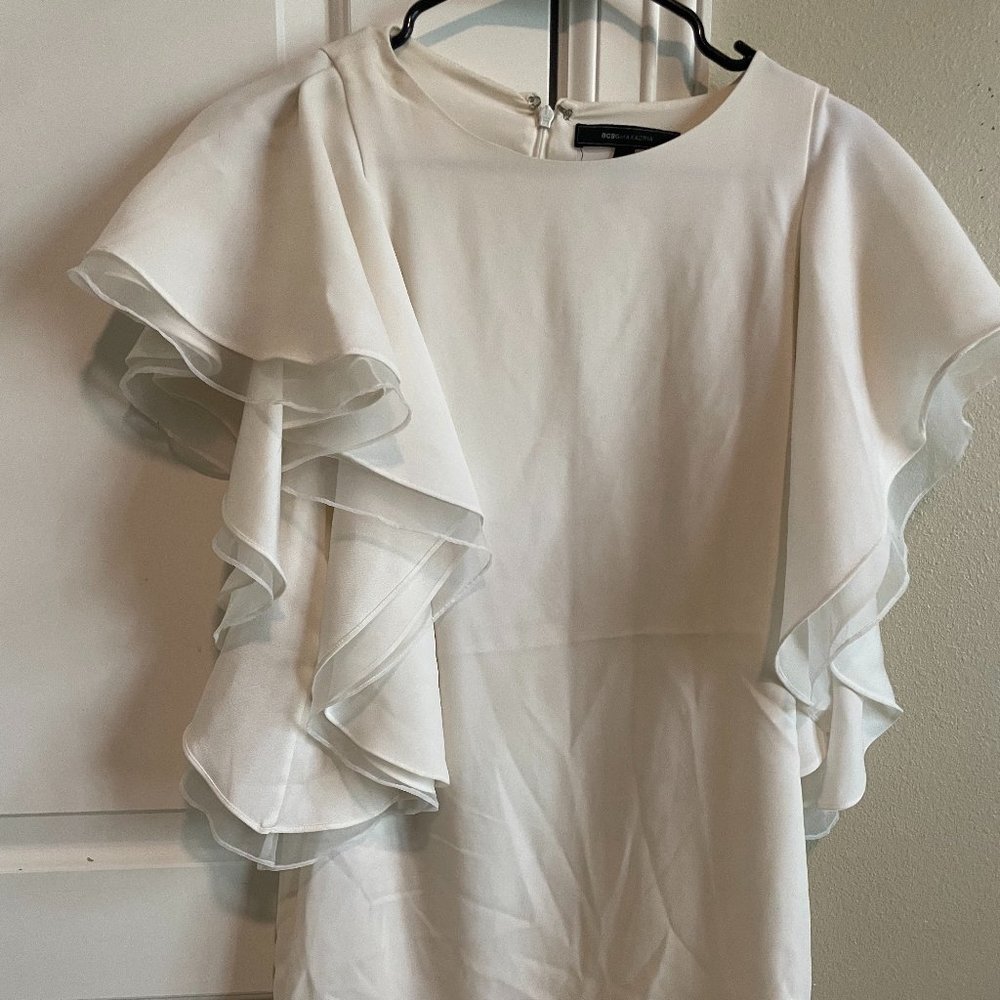 BCBG white ruffle sleeve dress
